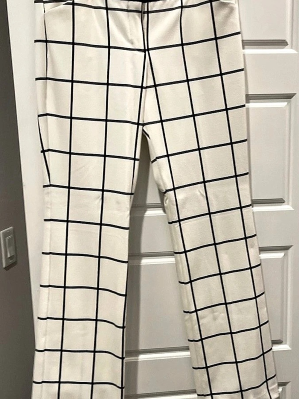 Express Editor Windowpane Flare Dress Pants Cream & Black Size 10